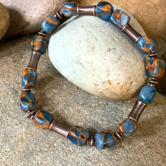 *SOLD* Madison Blue Agate & Copper Bracelet - Picture 2 of 3